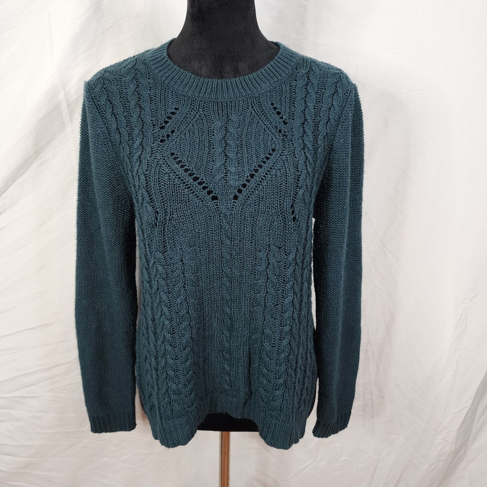 TAYLOR & SAGE Size Medium Open Cable‎ Knit Lightweight Crew Neck Sweater Preppy